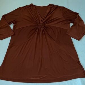 CSC STUDIO V-neck gathered front 3/4 sleeves rich brown tunic top NEW size L